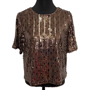 LOFT Small Brown Sequin Boxy Crop Top Holiday Party Evening Glam